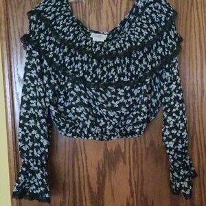Top off shoulder long sleeve floral print